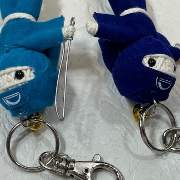 TWO Ninja String Doll Keychain Toys w/Swords Royal Blue/Blue 2.5" x 3" NEW - Picture 7 of 11